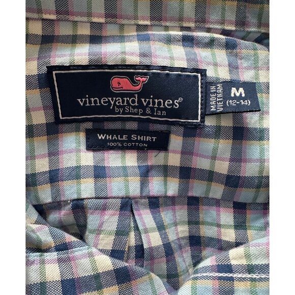 Vineyard Vines Boys Size Medium 12/14 Knit Long Sleeve Plaid Whale Button Down - Picture 5 of 5